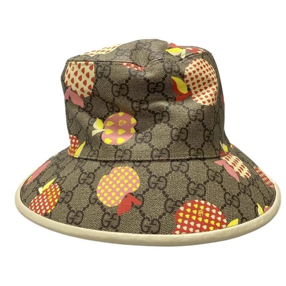 GUCCI Les Pommes Baguette Hut Beige Dark Brown Multi Polyester - Hat 446-072225 - Picture 2 of 8